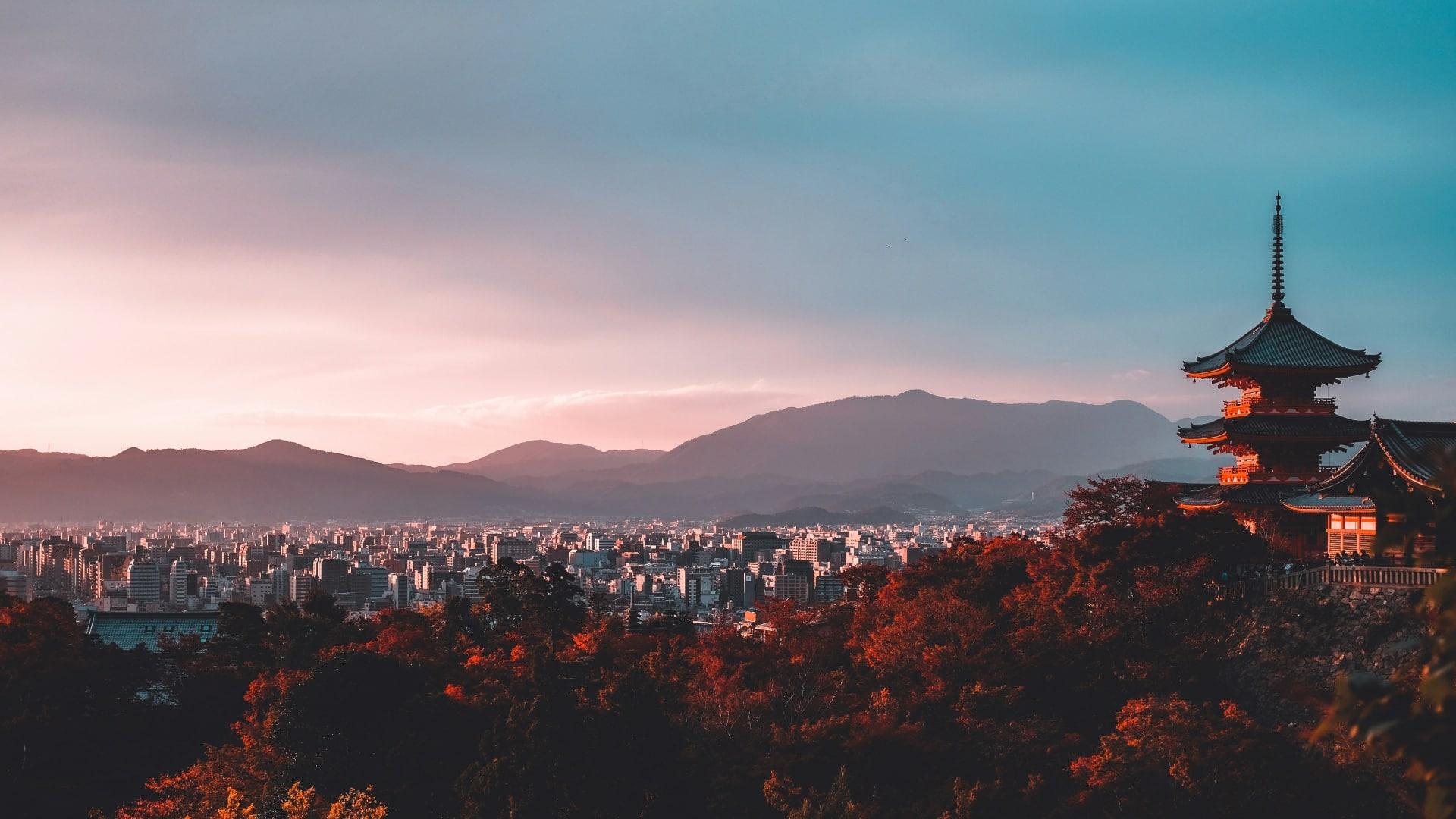 City panorama with pagoda in Japan